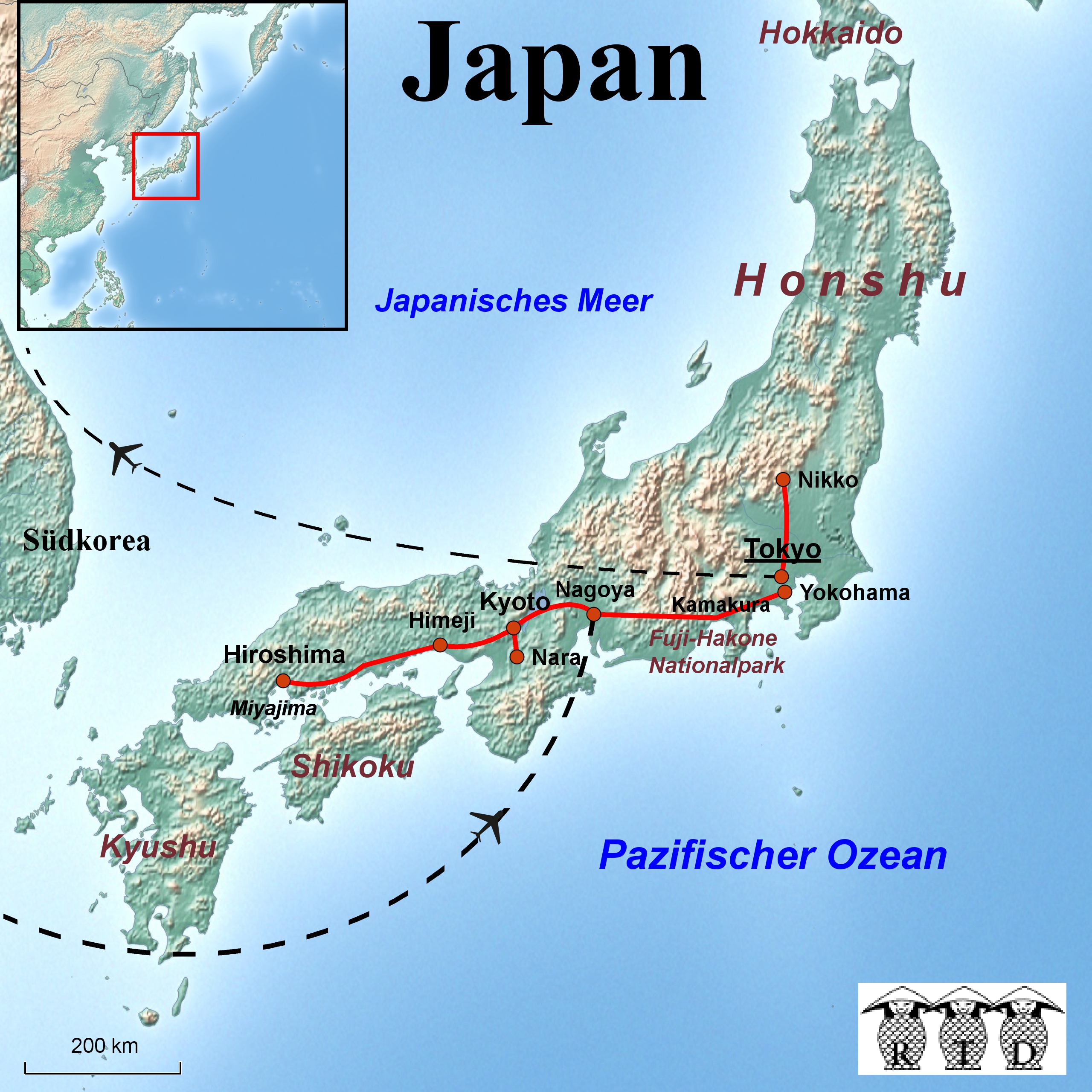 Замок Химэдзи на карте Японии