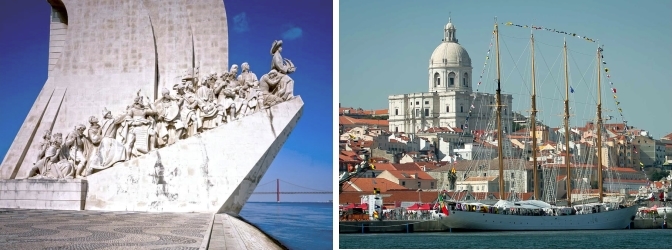 Das 'Denkmal der Entdeckungen' am Ufer des Tejo; Blick auf Lissabon